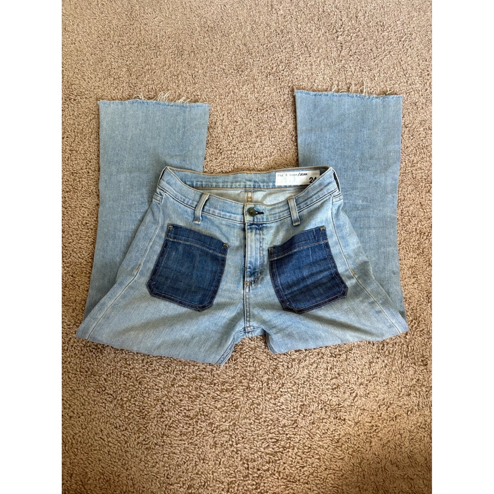 Rag & Bone JEAN Women 24 Light Wash Two Tone Patch Pocket Raw Hem Straight Jeans